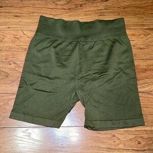 Olive Green Ribbed Shorts